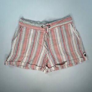 Per Se Womens Shorts M Linen Blend Striped Pull On Drawstring Coastal Nautical